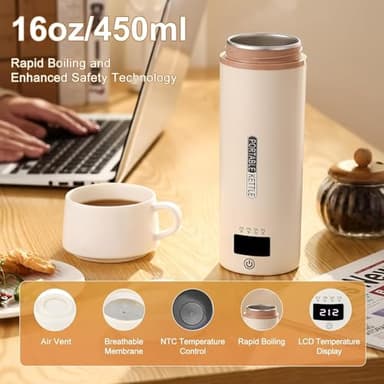 Travel Kettle Mini Portable Electric Kettle with 4 Temperature Settings, Plug in 304 Stainless Steel Mini Travel Electric Kettle with Auto Shut-off (Beige) - Image 3