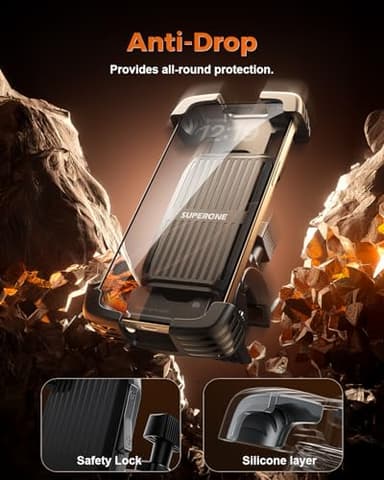 SUPERONE Bike Phone Holder, [1s Lock] Motorcycle Phone Mount, [Anti-Shake] Handlebar Cell Phone Clamp, Scooter Phone Clip for Handlebars with Diameters 0.65-1.2 in, Suitable for 4.7-7.2 in Phones - Image 3