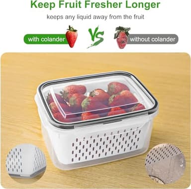 4 PCS Fruit Storage Containers for Fridge with Removable Colander, Airtight Food Storage Container, Dishwasher Safe Produce Saver Container for Refrigerator, Keep Berry Fruit Vegetable Fresh Longer - Image 3