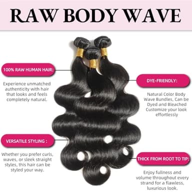 12A Human Hair Bundles 28 28 28 Inch Body Wave Bundles Human Hair 100% Unprocessed Brazilian Virgin Weave Bundles 3 Bundle Real Natural Black Wavy Human Hair Extensions 1B Bundles for Women - Image 5