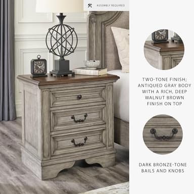 Signature Design by Ashley Lodenbay Casual 3 Drawer Night Stand with USB Charging Ports, Antique Gray - Image 4
