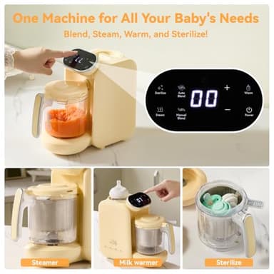 Chefhandy Baby Food Maker, Steamer & Blender with Stainless Steel Basket, Puree Maker with Auto/Manual Blend, Bottle Warmer & Sterili-zer, Safe & Easy-to-Clean Compact Baby Food Processor (Yellow) - Image 2