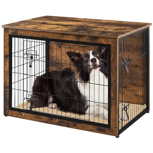 Yaheetech 40'' Dog Crate Furniture with Cushion Wooden Dog Crate with Double Doors/Adjustable Feet Side End Table for Small/Medium Dogs - Image 1