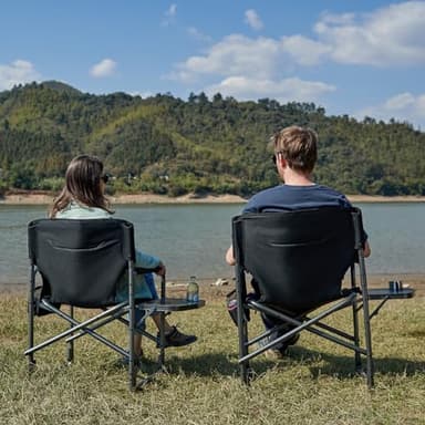 TIMBER RIDGE Aluminum Oversized Camping Chair, Lightweight Portable Directors Chair with Side Table Detachable Side Pocket for Outdoor Camping, Lawn, Picnic, Support 400lbs Black - Image 2