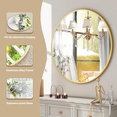 HARRITPURE Round Mirror 30 Gold Wall Mounted Circle Mirrors Vanity Mirror with Brushed Aluminum Alloy Frame Modern Decoration for Bathroom, Living Room, Vanity, Bedroom, Entryway - Image 5