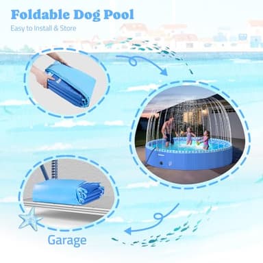 Foldable Dog Pool with Sprinkler RGB LED Light, 71" Collapsible Hard Plastic Kiddie Swimming Splash Pool for Small Medium Large Doggie Kitty Puppy, Pet Bathing Tub Wading Pool for Dogs Blue - Image 8