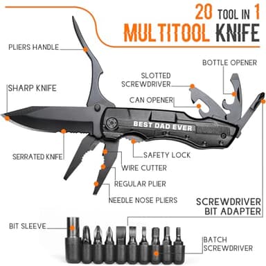 Gifts for Dad, Multitool Knife BEST DAD EVER for Camping, Fathers Day Christmas Unique Gifts for Dad, Dads Birthday Gift from Daughter Son, Christmas Ideal Presents for Dads, Gadget Present for Father - Image 2