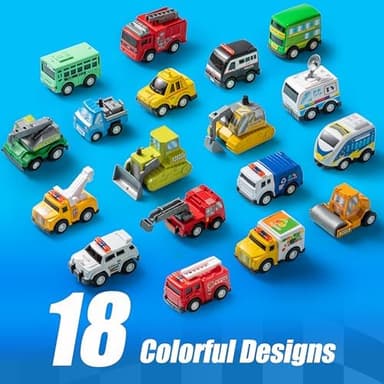 JOYIN 18 Pcs Pull Back City Cars and Trucks Toy Vehicles Set, Friction Powered Cars Toys for Toddlers, Kids Stocking Stuffers, Treasure Box Gifts for Classroom, Christmas Great Gifts for Grandkids - Image 5
