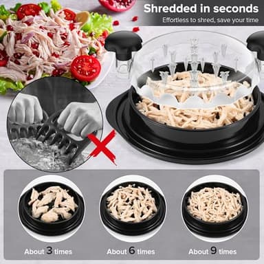 3rd Gen Chicken Shredder Tool Twist Large with Detachable Plate for Easy Transfer, Chicken Breast Shredder, Meat Shredder, Strong Anti-Slip Strip Base, Visible Lid, Ergonomic Handle, Dishwasher Safe - Image 4