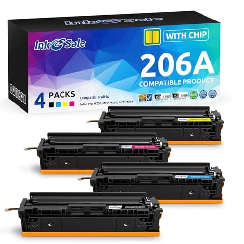 206A M283fdw Toner Cartridge [with Chip] Compatible Replacement for 206A W2110A Toner cartridges hp Set HP Color Pro MFP M283fdw M283fdn M283cdw M283 M255dw M255nw M255 M282nw M282 Printer, 4 Pack - Image 1