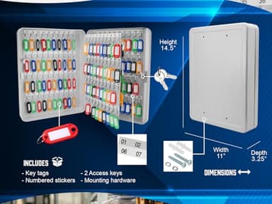 Barska 160-Position Key Cabinet Lock Box – Adjustable Numbered Hooks, Color-Coded Key Tags, Steel Construction – Gray Finish - Image 4