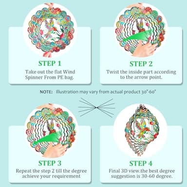 FONMY Wind Spinner Hummingbird 12 inch 3D Stainless Steel Wind Sculpture Worth Gift Christmas Decor. Laser Cut Metal Art Geometric Pattern - Hanging Mandala Wind Spinners, Kinetic Yard Art Decorations - Image 6