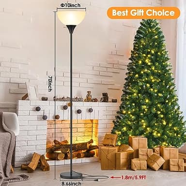 Coucrek Floor Lamp, LED Standing Lamps with White Plastic Shade, Black Modern Torchiere Floor Lamp, Tall Lamps for Living Room Dorm, Bulb not Included - Image 5
