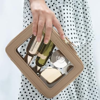 Aveniee Clear Makeup Bag Organizer, Travel Toiletry Bag Cosmetic Case for Women, Portable Make Up Skincare Pouch Car Organizer Bag with Zippers for Essentials,Taupe - Image 2