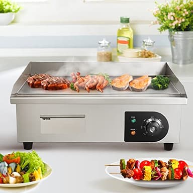 VEVOR Commercial Electric Griddle, 22", 1600W Countertop Flat Top Griddle, Stainless Steel Teppanyaki Grill w/Iron Cooking Plate, 122-572℉ Adjustable Temp Control 2 Shovels & Brushes, 110V - Image 8