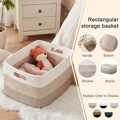 OIAHOMY Large Blanket Basket, 22”x17”x12” Rectangle Woven Baskets, Nursery Blanket Storage Living Room, Toy Storage With Handle, Large Baskets for Organizing-Gradient Yellow - Image 5