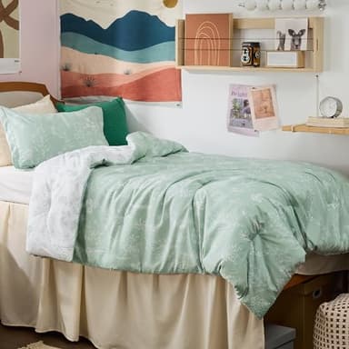 Bedsure Twin/Twin XL Comforter Set - Sage Green Bed Set, 2 Pieces Cute Floral Bedding, 1 Soft Reversible Botanical Flowers Comforter and 1 Pillow Sham - Image 3