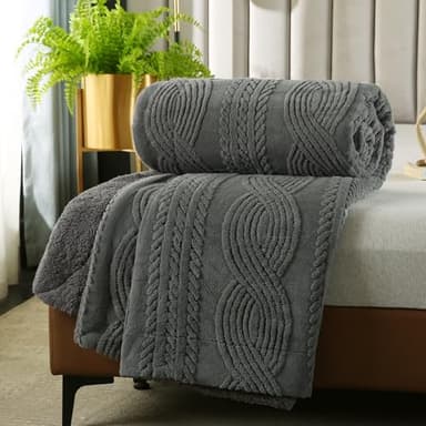 PU MEI Sherpa Throw Blanket for Couch Sofa 60”*80”- Fleece 3D Tufted Fuzzy Soft Cozy Blanket for Bed, Thick Warm Blanket for All Seasons, (Dark Grey, 60"*80") - Image 1