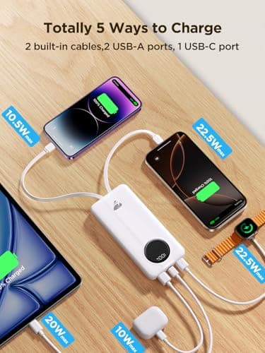 Aioneus Power Bank, 10000mAh Portable Charger with Built in Cables Fast Charging 22.5W USB-C in/Out Slim Travel PowerBank Battery Pack for iPhone 17 16 15 14 13 12 Samsung Galaxy S24 A15 Android Phone - Image 4