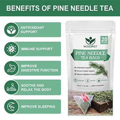 Pine Needle Tea Bags - Organic Dried Pine Needle Herbal Tea for Immune Support & Antioxidant, Caffeine Free, Natural Suramin, 20 Tea bags - Image 4