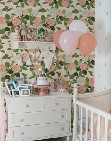 HomKihapai Floral Peel and Stick Wallpaper Self Adhesive Hydrangea Wall Paper French Country Cream Stick on Wallpaper for Bedroom Wall Decor Elegant Mural (Blush Hydrangea, 472.44“ X 17.4") - Image 2
