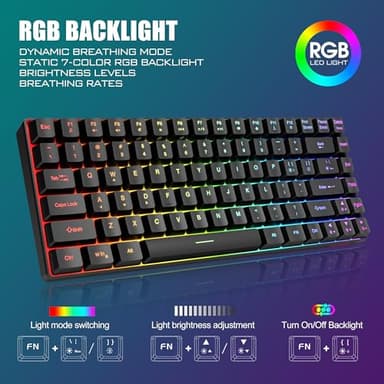 RedThunder K84 Wireless Keyboard and Mouse Combo, Rainbow Backlit Rechargeable Battery, 75% Layout TKL Ultra Compact Gaming Keyboard & Lightweight 3200 DPI Honeycomb Optical Mouse (Black) - Image 3