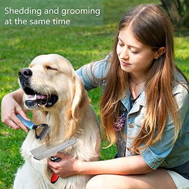 Undercoat Rake for Dogs, Long Tooth Dog Grooming Rake + Deshedding Brush Comb, Dematting Tool Set Pet Beauty Brushes for Grooming Middle Large Dog Longhair Cat Horse, German Shepherd Comb Husky Brush - Image 2