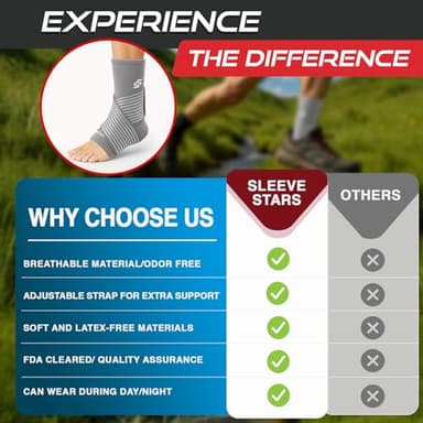 Sleeve Stars Ankle Brace for Women & Men, Ankle Wrap for Sprain, Compression Sleeve for Plantar Fasciitis Relief, Easy Customizable Support: w/ Removable Strap (Single/M:10"-12"/Beige) - Image 5