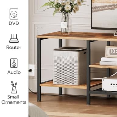 HOOBRO TV Stand with Power Outlets to 75 Inches, TV Console Table with Open Storage Shelves Cabinet, Industrial Media Entertainment Center for Living Room Bedroom, Rustic Brown and Black BF60DS01 - Image 5