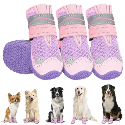 SlowTon Dog Shoes for Large Small Medium Dogs - Breathable Dog Boots for Summer Hot Pavement, Paw Protector for Outdoor Walking Winter Snow, Anti-Slip Rubber Dog Booties for Hard Floor (Pale Pink, 0) - Image 1