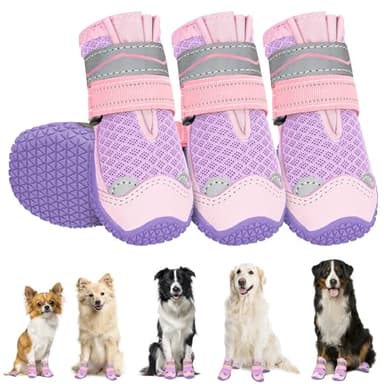 SlowTon Dog Shoes for Large Small Medium Dogs - Breathable Dog Boots for Summer Hot Pavement, Paw Protector for Outdoor Walking Winter Snow, Anti-Slip Rubber Dog Booties for Hard Floor (Pale Pink, 0) - Image 1