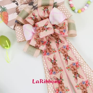 LaRibbons Easter Ribbon Wired 4 Rolls 2.5 Inch x 24 Yards TTL, Floral and Bunny Easter Ribbon with Plaid and Polka Dot for Crafts Spring Wreath Gift Wrapping Bow Decoration - Image 2