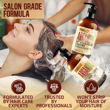 Argan Oil Shampoo and Conditioner Set - Sulfate Free Moroccan Care with Keratin - For Curly, Straight, Dry and Damaged Hair - Moisturizing, Hydrating, Anti Frizz Salon Technology - Image 5