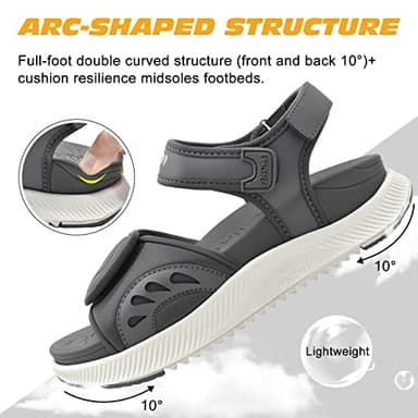 ONCAI Walking Sandals Women,Arch Support Hiking Sandals for Women 2025 with Orthotic Outdoor Plantar Fasciitis,Water Athletic Platform Sandalias Mujer with Adjustable Straps Grey/White Size 8 - Image 4