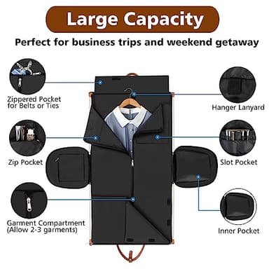 4pcs Convertible Garment Duffel Bag for Travel - 50L 2-in-1 Carry On Weekender Overnight Bag with Toiletry Bag, Fits Suits & Dresses, Trolley Sleeve, Hanging Suit Compartment, Waterproof Shoe Pocket - Image 3