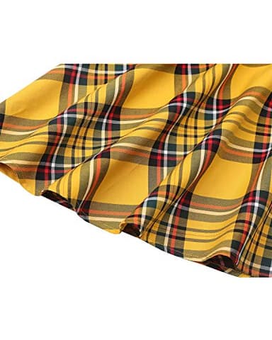 Hanpceirs Women's Boatneck Sleeveless Swing Vintage 1950s Cocktail Dress Gold Plaid XS - Image 5