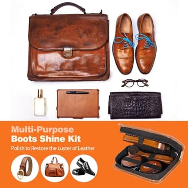 8pcs Shoe Polish Kit Including 3 Pieces Horse Hair Shoe Brushes with 6.7IN Handle, 1.4oz Black & Brown Shoe Shine, 2 Polish Cloths, Leather Shoes and Boots Care Kit with Storage Case - Image 7