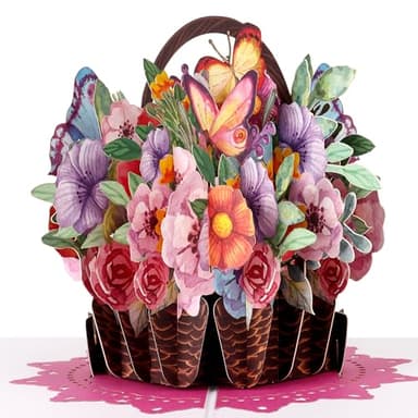 Giiffu Paper 3D Flower Basket Pop Up Greeting Card with Envelope, Happy Birthday Card for Women Mom Wife, All Occasion Greeting Cards for Valentine's Day, Mothers day, Anniversary - Image 1