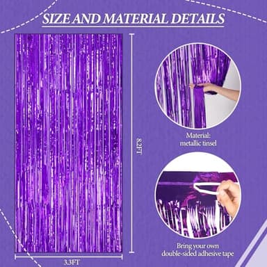 DECOCKRAT 3 Pack Foil Fringe Backdrop - Purple Shiny Tinsel Curtains for Party Decoration/Photo Booth Props - 3.3x8.2 FT Metallic Foil Backdrop for Birthday, Wedding, Graduation, Christmas. - Image 3