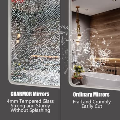 CHARMOR 44x36 Silver Brushed Nickel Bathroom Mirror for Wall, Rounded Rectangle Silver Framed Bathroom Vanity Mirror, Anti-Rust, Shatterproof, Hangs Horizontally or Vertically - Image 3