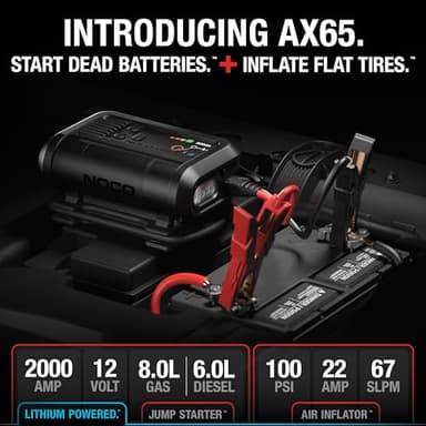 NOCO Boost+Air AX65: 2000A Jump Starter with Air Compressor Tire Inflator – Starts 8.0L Gas & 6.0L Diesel – 67 SLPM Airflow Inflates 0–40 PSI in 2 Minutes - Image 2