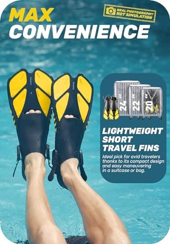CAPAS Snorkel Fins, Swim Fins Travel Size Short Adjustable for Snorkeling Diving Adult Men Women Kids Open Heel Swimming Flippers (Yellow, L/XL (US Men 9-13 / Women 10-14)) - Image 6