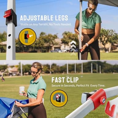 CROWN SHADES 10x10 Pop Up Canopy - Beach Tent with One Push Setup - Easy Outdoor Sun Shade for Events, Parties, Camping - Gazebo with STO-N-Go Cover Bag, Silver Coated Top, Blue - Image 3