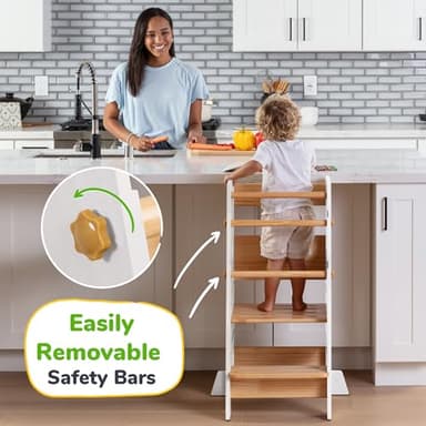 Toddler Standing Tower - Complete Toddler Kitchen Stool Helper - Ideal Kids Kitchen Step Stool for Learning New Skills - Updated Design with Safety Feet - White - Image 5