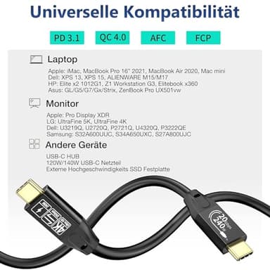 20Gbps USB C 3.2 Gen 2 Cable, Type C 4K@60Hz UHD Video 5A/240W PD3.1 Fast Charge w/E-Marker Compatible with Thunderbolt 3/4 for Phone 15Pro MacBook Pixel Dell Monitor - Image 5