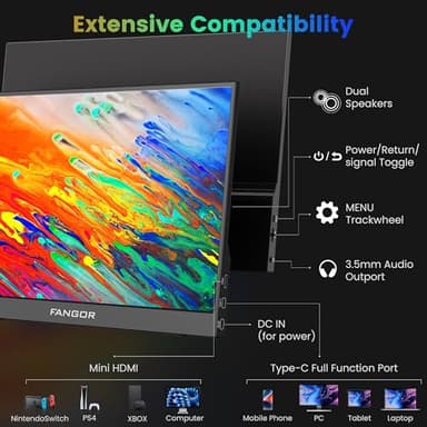 FANGOR Portable Monitor, 15.6" FHD 1080P Travel Monitor for Laptop, Ultra-Slim HDR IPS Computer Gaming Display, USB-C HDMI Screen Extender with Smart Cover for Laptop PC Phone Mac Xbox PS4/5 Switch - Image 3
