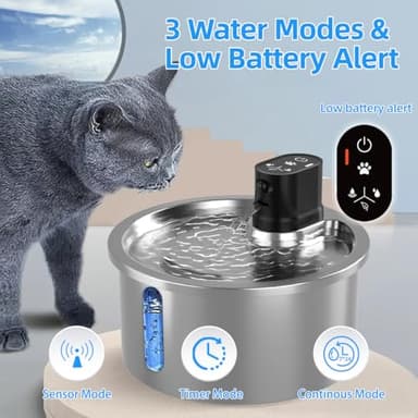 Wireless Cat Water Fountain Stainless Steel Automatic Pet Water Dispenser 4000mAh Battery Operated 3.2L/108oz Large Capacity Water Fountains for Cats Dogs - Image 2