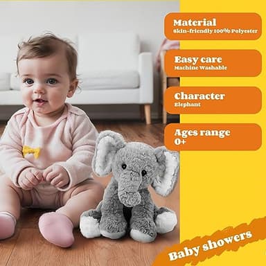 Mikee Fluffie Elephant Stuffed Animals Soft Plush Toy for Baby Girls Boys,12" Grey Soft Small Stuffed Elephant Huggable Gifts for Birthday - Image 2