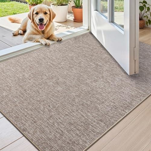 Color&Geometry Ultra Thin Indoor Door Mat (Rolled-up NO Creases) 48"x72", Non Slip Rubber Backed Dirt Trapper Door Mat Indoor Entrance, Low Profile Entryway Mat, Easy Clean, Light Brown Linen - Image 1