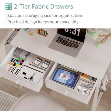 Lufeiya Small White Desk with Drawers - for Bedroom, 32 Inch Home Office Computer Desk with Fabric Storage Drawer and Bag, Study Writing Table for Small Spaces, White - Image 7